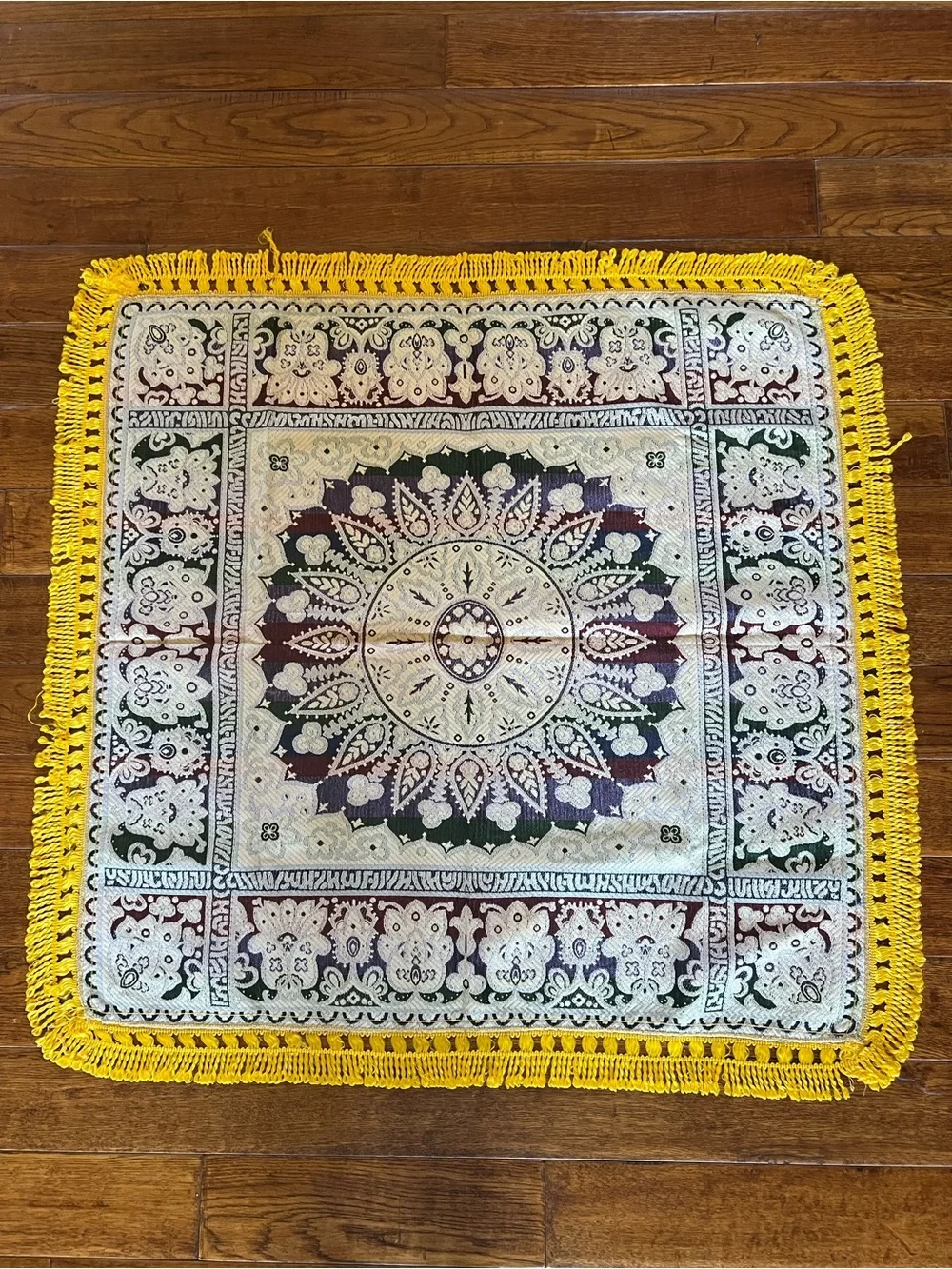 Moroccan Table Topper Floral with Fringe Tablecloth Accent Decor Multicolor 32”